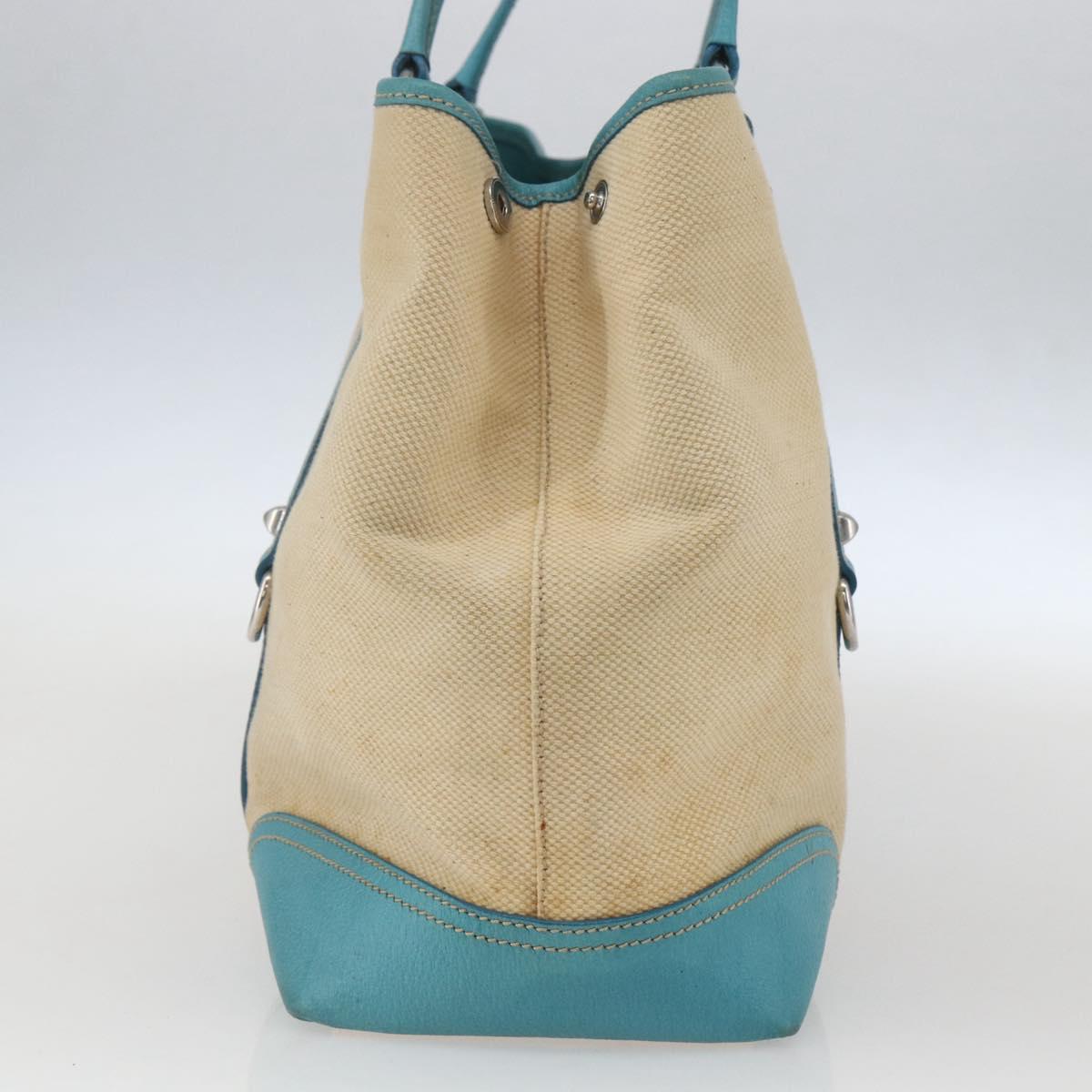 PRADA Tote Bag Canvas Beige Silver Auth 158995