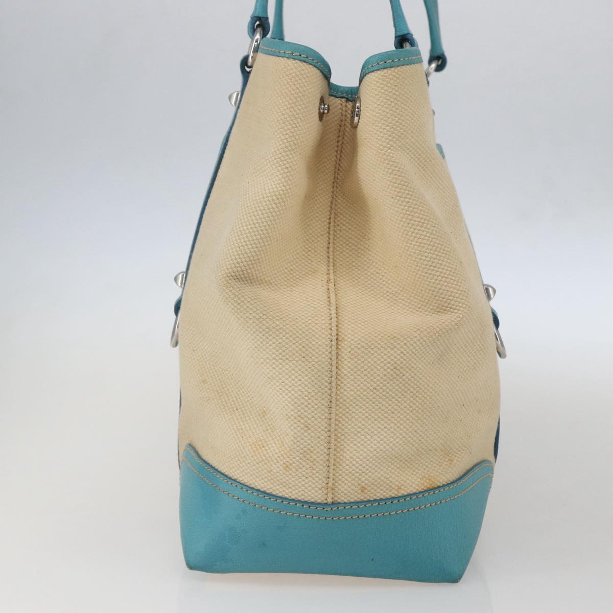 PRADA Tote Bag Canvas Beige Silver Auth 158995
