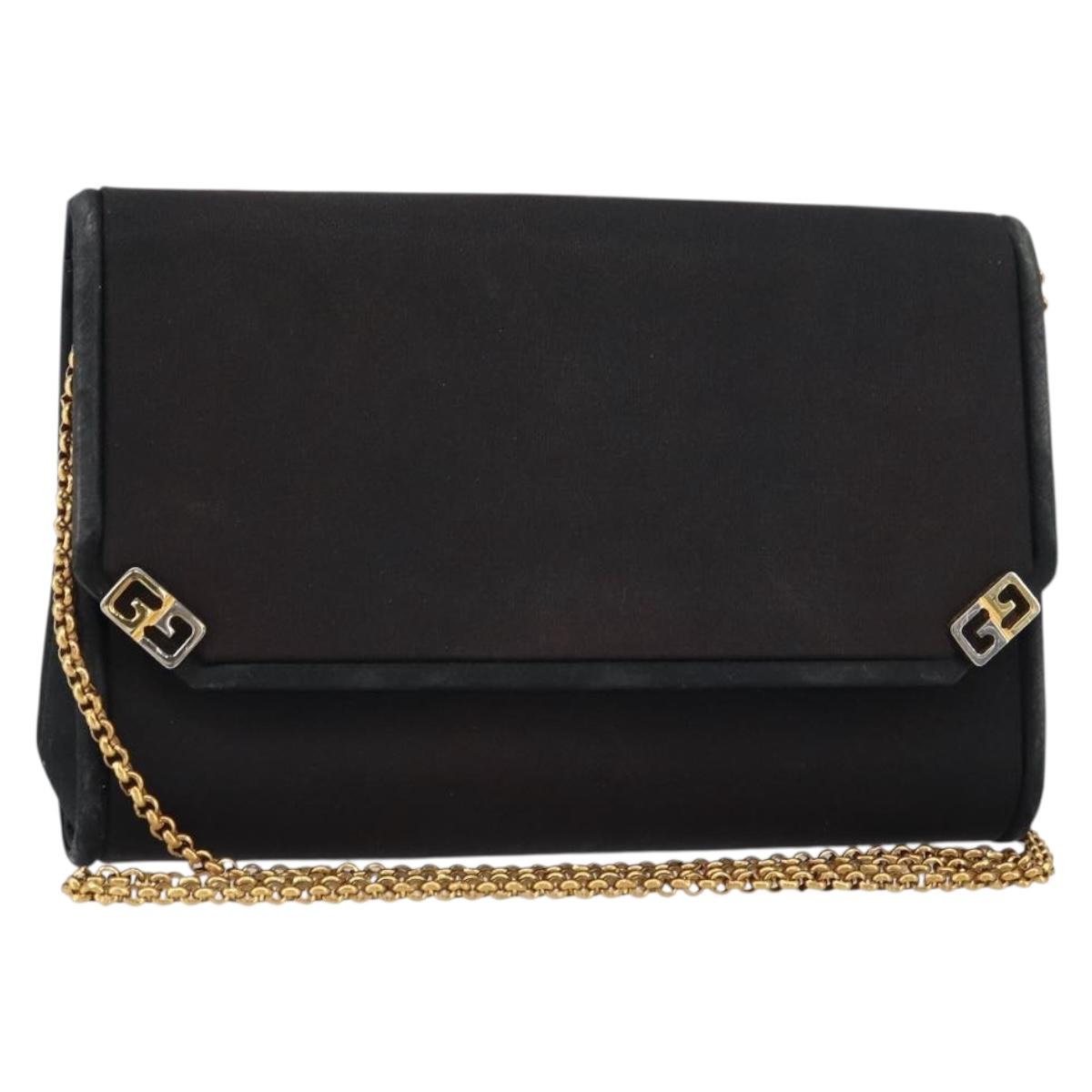 GUCCI Chain Shoulder Bag Nylon Black Gold Auth 158998