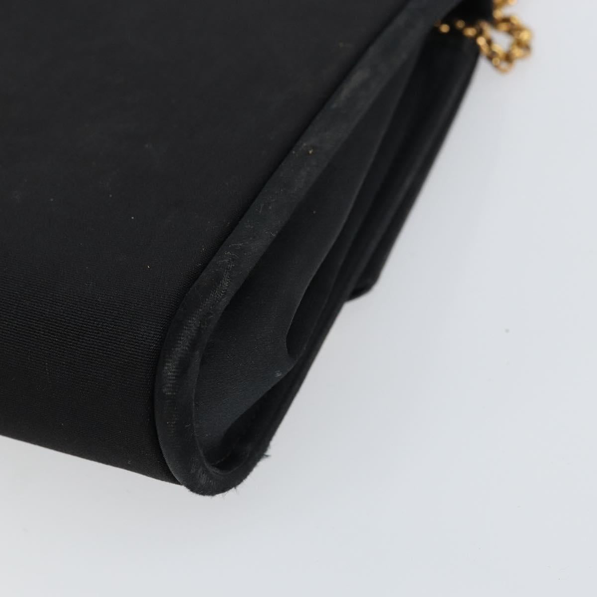 GUCCI Chain Shoulder Bag Nylon Black Gold Auth 158998