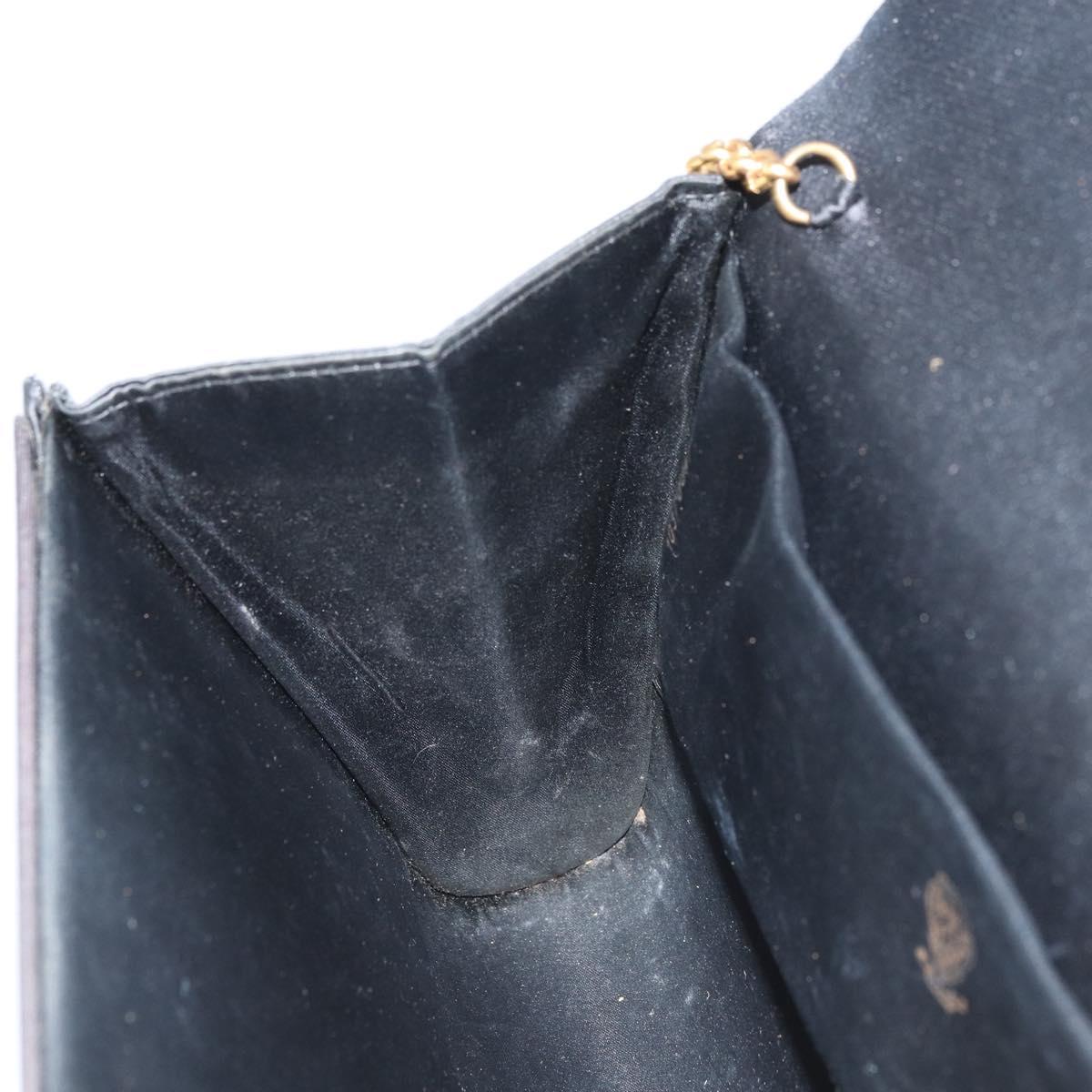 GUCCI Chain Shoulder Bag Nylon Black Gold Auth 158998