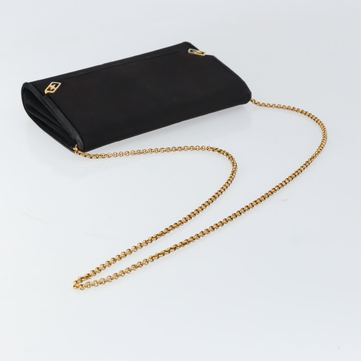 GUCCI Chain Shoulder Bag Nylon Black Gold Auth 158998