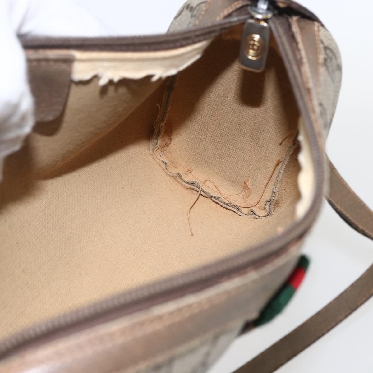 GUCCI GG Supreme Web Sherry Line Bag PVC Beige Gold 89 02 018 Auth 159003