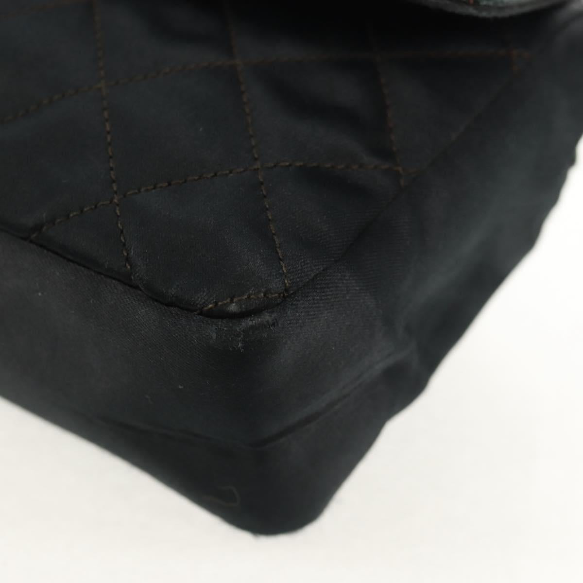 CHANEL Mini Matelasse 18 Chain Shoulder Bag Satin Black Gold CC Auth 159010V