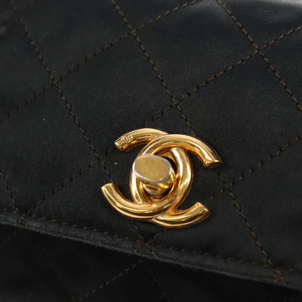 CHANEL Mini Matelasse 18 Chain Shoulder Bag Satin Black Gold CC Auth 159010V