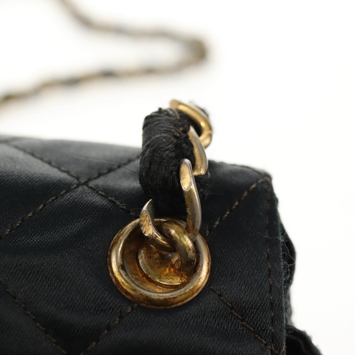 CHANEL Mini Matelasse 18 Chain Shoulder Bag Satin Black Gold CC Auth 159010V