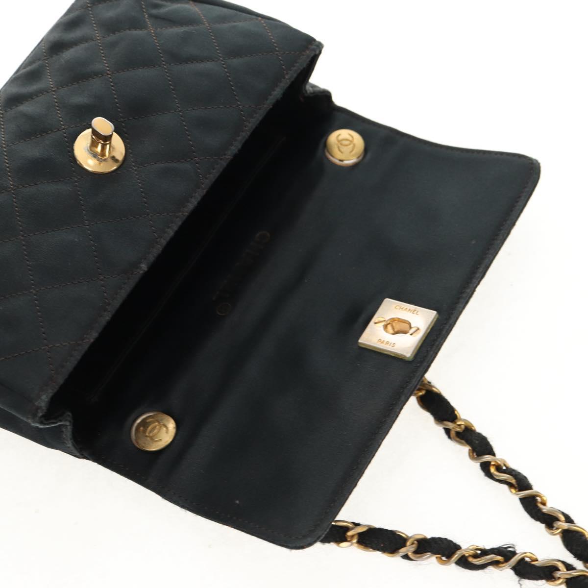 CHANEL Mini Matelasse 18 Chain Shoulder Bag Satin Black Gold CC Auth 159010V
