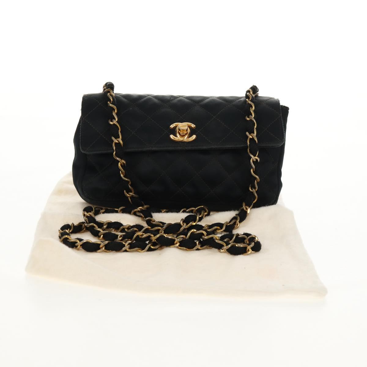 CHANEL Mini Matelasse 18 Chain Shoulder Bag Satin Black Gold CC Auth 159010V