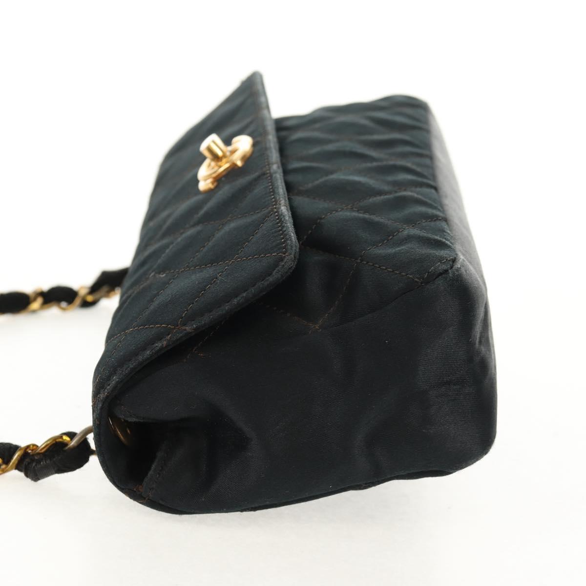 CHANEL Mini Matelasse 18 Chain Shoulder Bag Satin Black Gold CC Auth 159010V