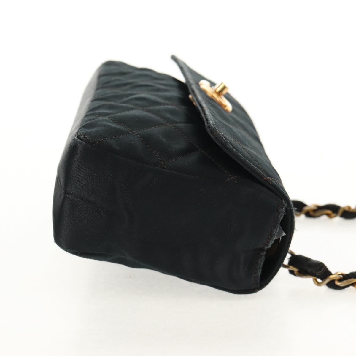 CHANEL Mini Matelasse 18 Chain Shoulder Bag Satin Black Gold CC Auth 159010V