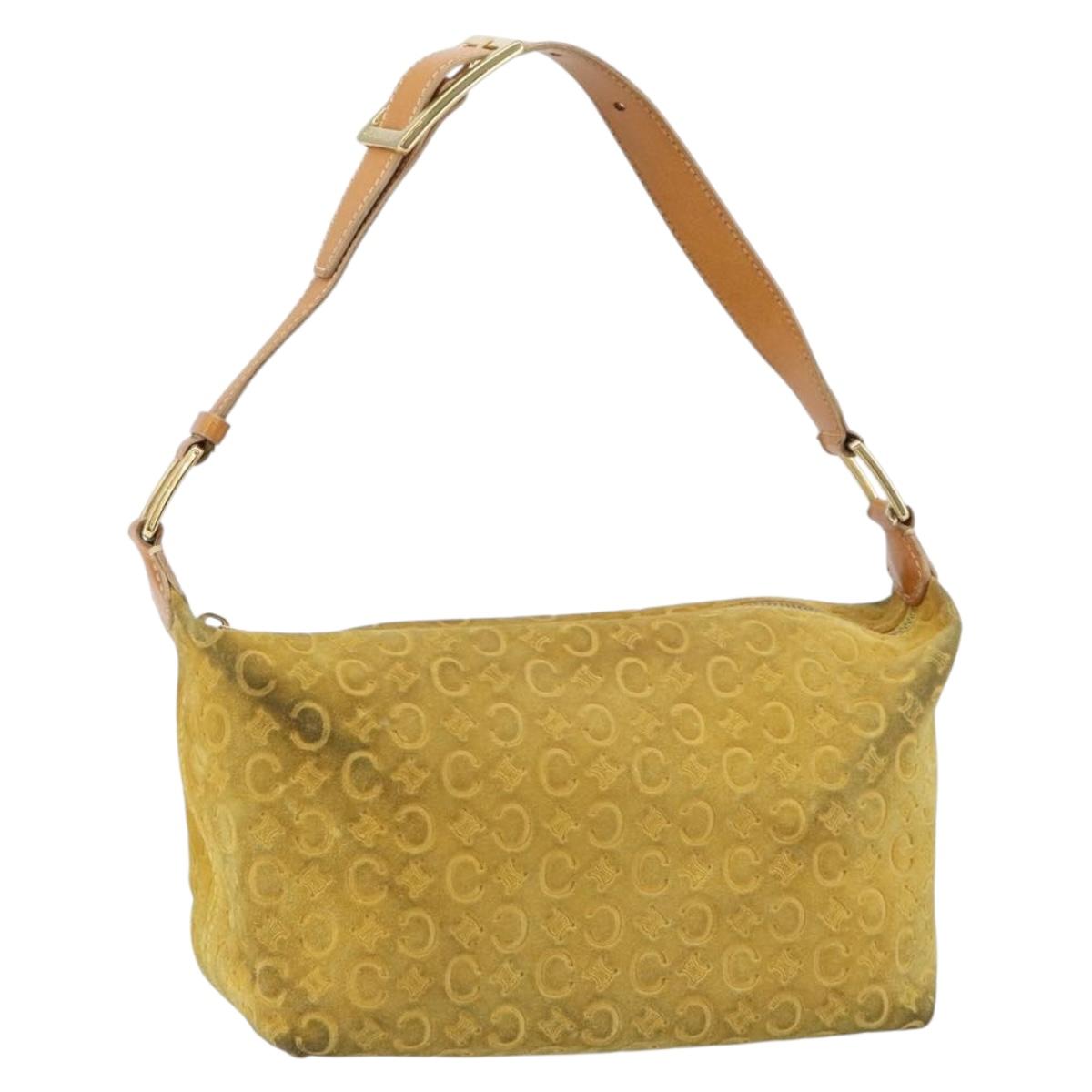 CELINE C Macadam Canvas Shoulder Bag Yellow Gold Auth 159012