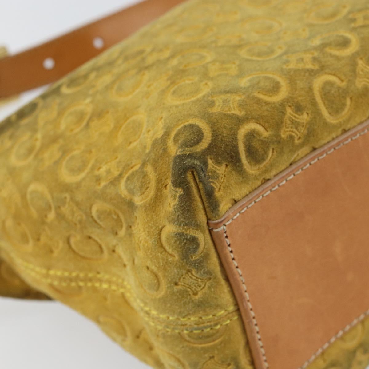 CELINE C Macadam Canvas Shoulder Bag Yellow Gold Auth 159012