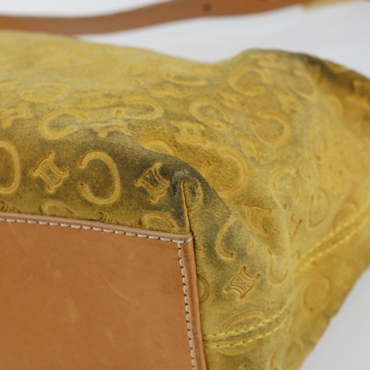 CELINE C Macadam Canvas Shoulder Bag Yellow Gold Auth 159012