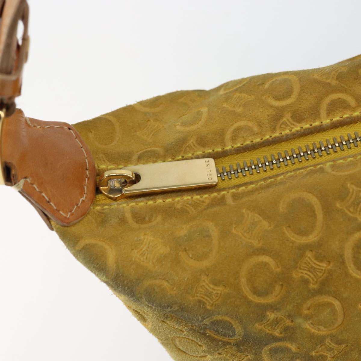 CELINE C Macadam Canvas Shoulder Bag Yellow Gold Auth 159012
