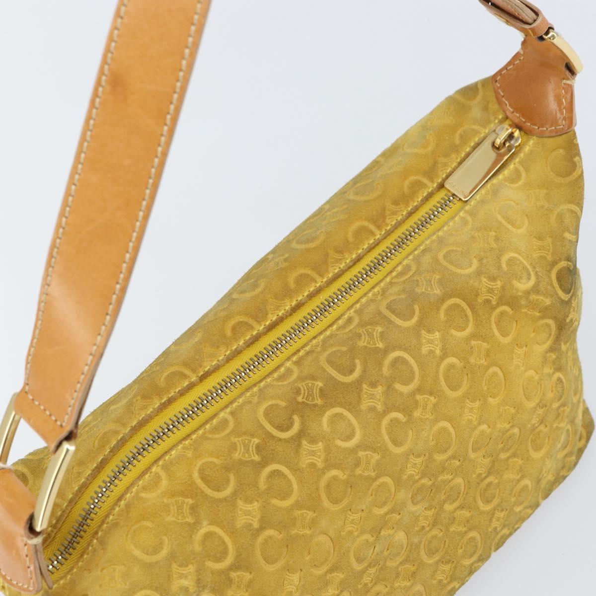 CELINE C Macadam Canvas Shoulder Bag Yellow Gold Auth 159012