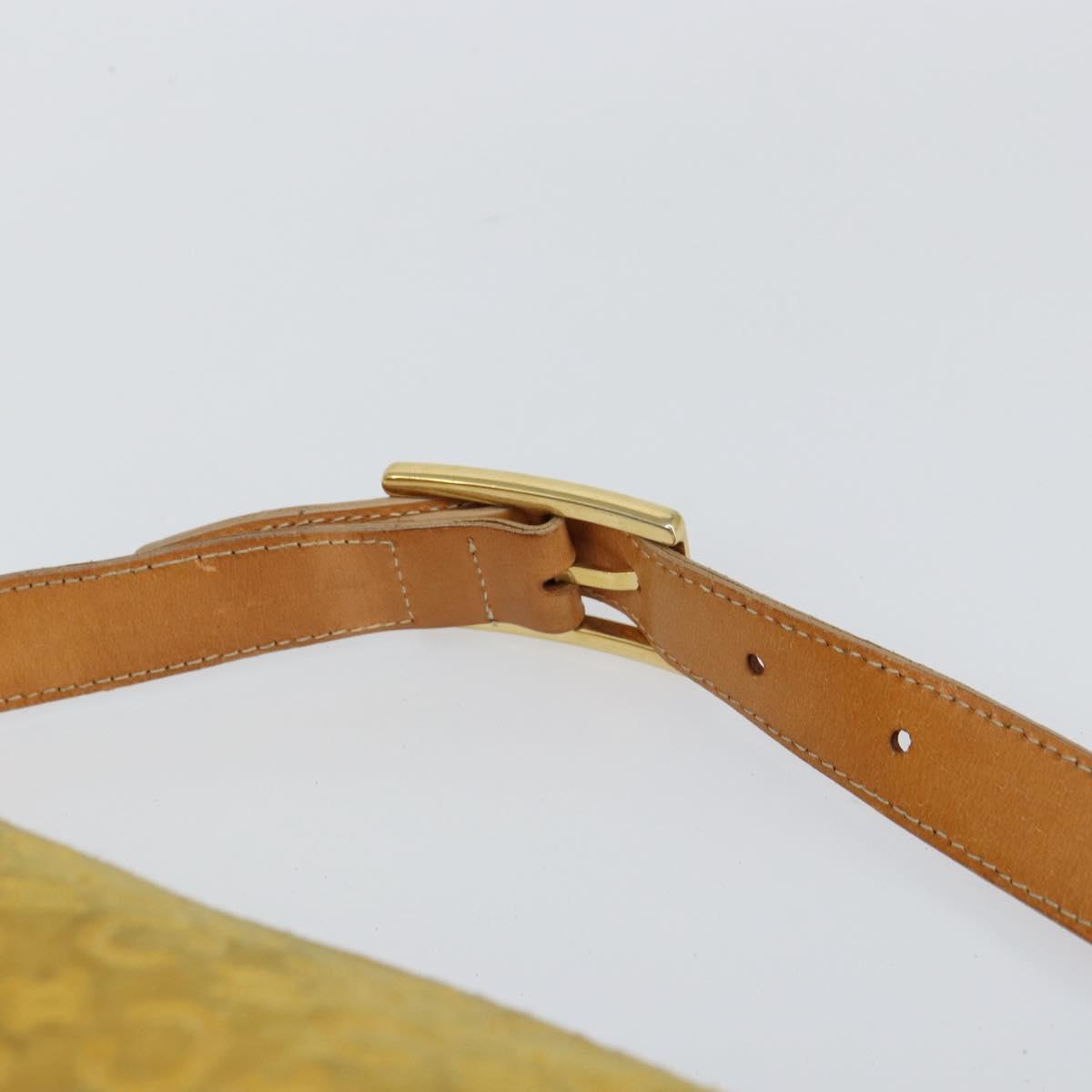 CELINE C Macadam Canvas Shoulder Bag Yellow Gold Auth 159012
