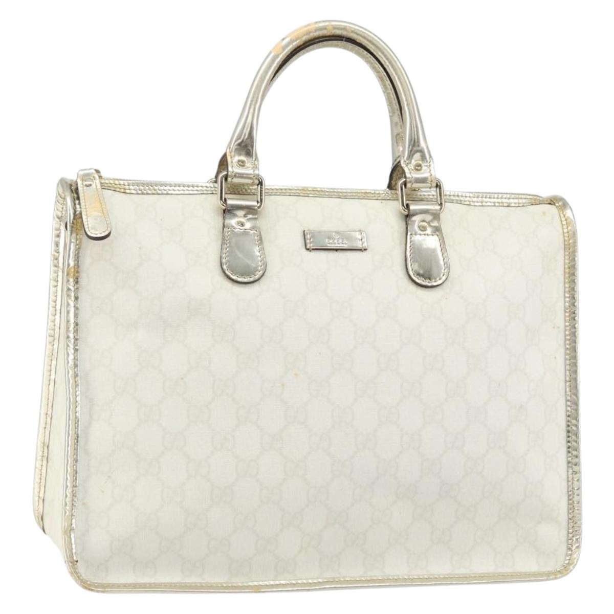 GUCCI GG Supreme Hand Bag PVC Leather White Gold 190259 Auth 159013