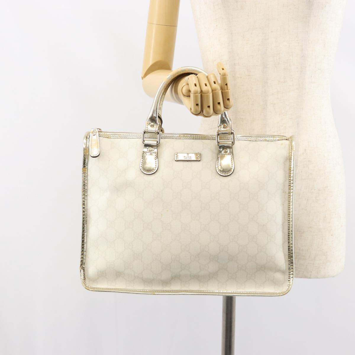 GUCCI GG Supreme Hand Bag PVC Leather White Gold 190259 Auth 159013