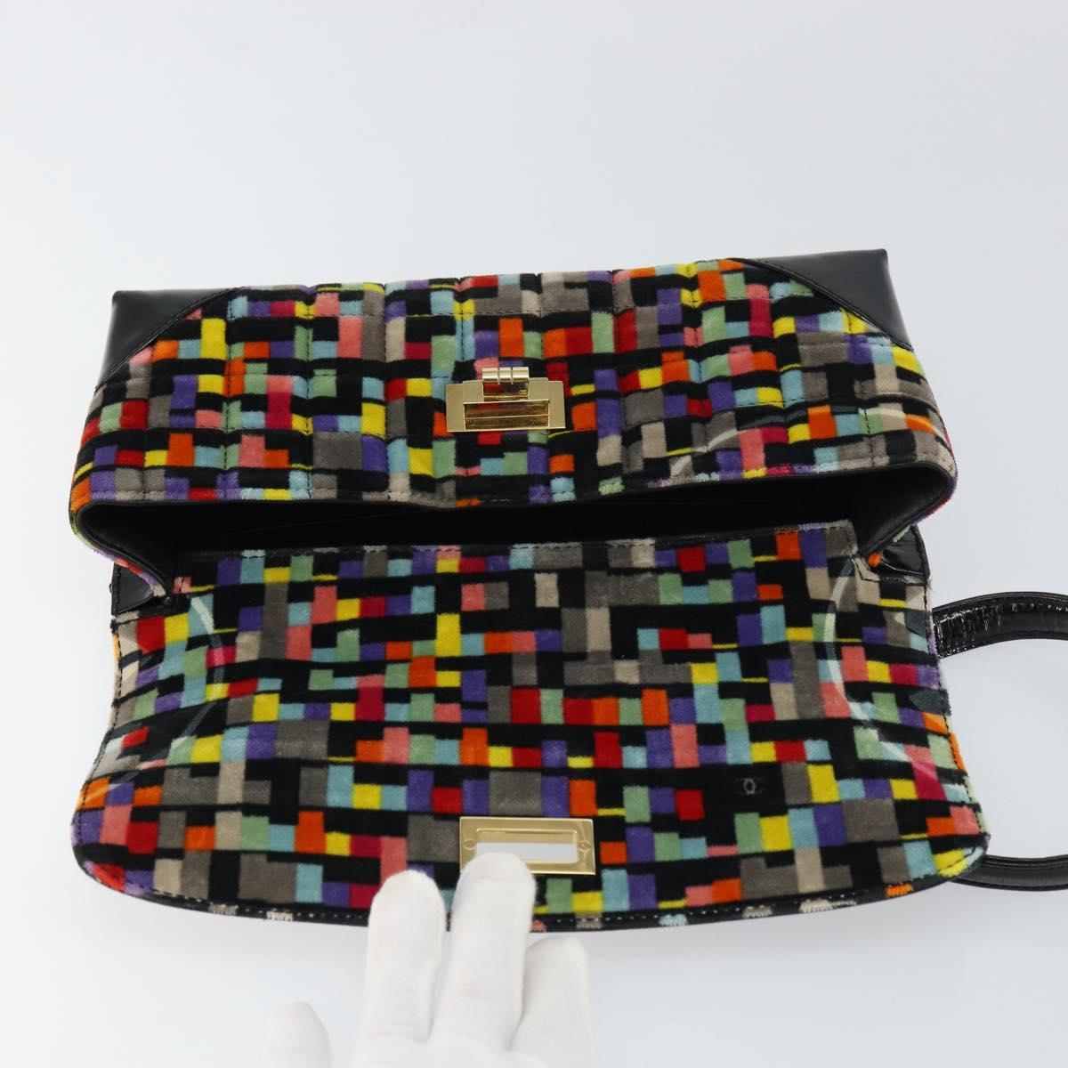 CHANEL 2.55 Shoulder Bag Velor Multicolor Gold CC Auth 159014SAV