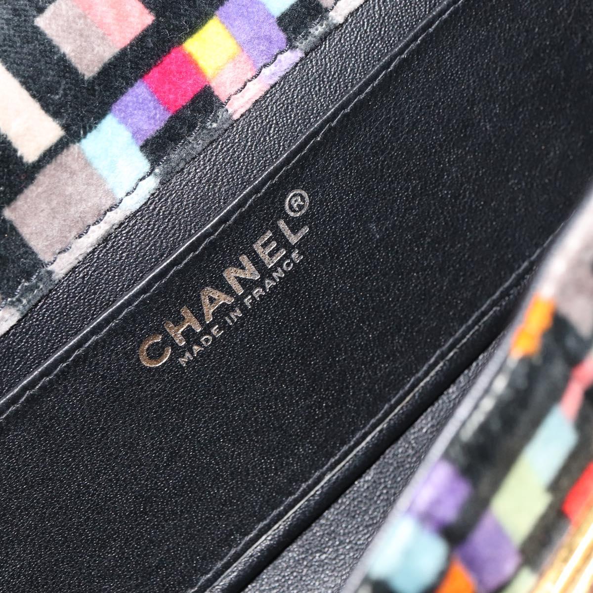 CHANEL 2.55 Shoulder Bag Velor Multicolor Gold CC Auth 159014SAV