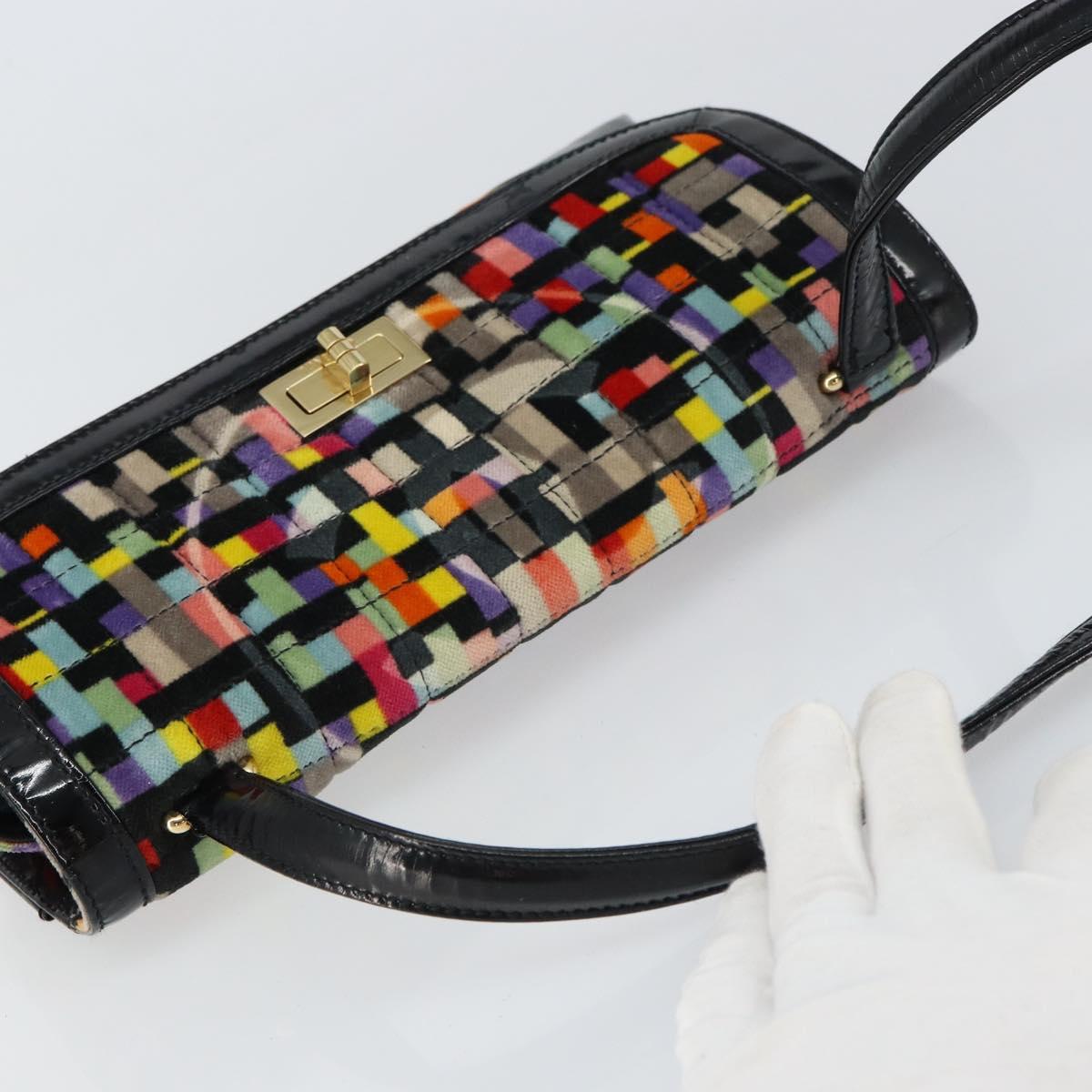 CHANEL 2.55 Shoulder Bag Velor Multicolor Gold CC Auth 159014SAV