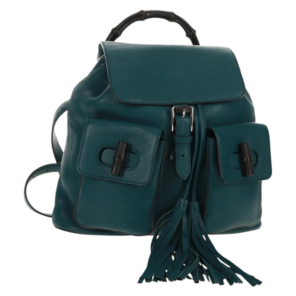 GUCCI Bamboo Backpack Leather Green Silver 370833 Auth 159026V