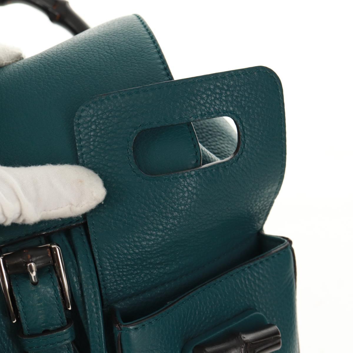 GUCCI Bamboo Backpack Leather Green Silver 370833 Auth 159026V