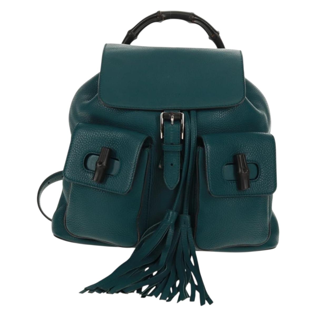 GUCCI Bamboo Backpack Leather Green Silver 370833 Auth 159026V