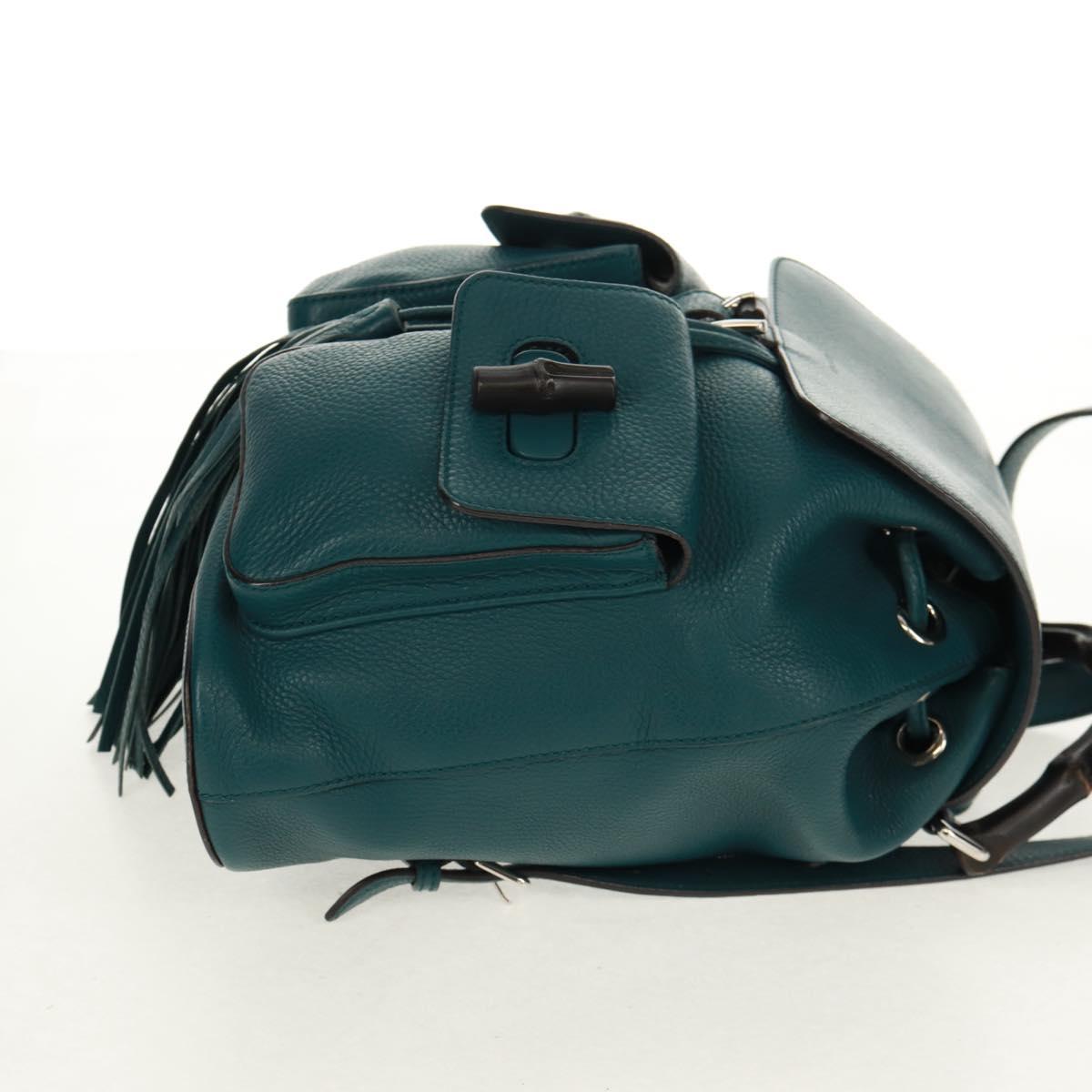 GUCCI Bamboo Backpack Leather Green Silver 370833 Auth 159026V