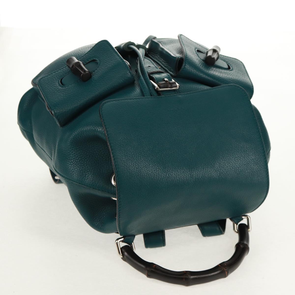 GUCCI Bamboo Backpack Leather Green Silver 370833 Auth 159026V