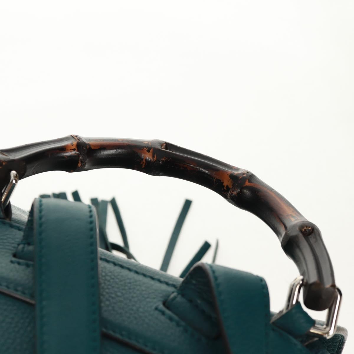 GUCCI Bamboo Backpack Leather Green Silver 370833 Auth 159026V