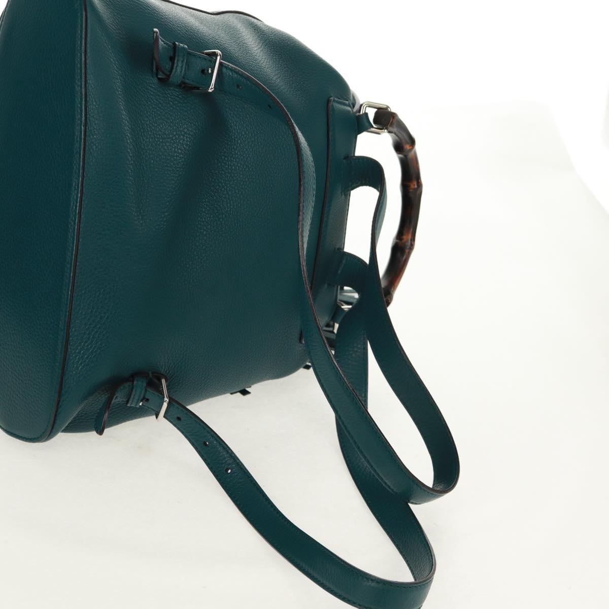 GUCCI Bamboo Backpack Leather Green Silver 370833 Auth 159026V