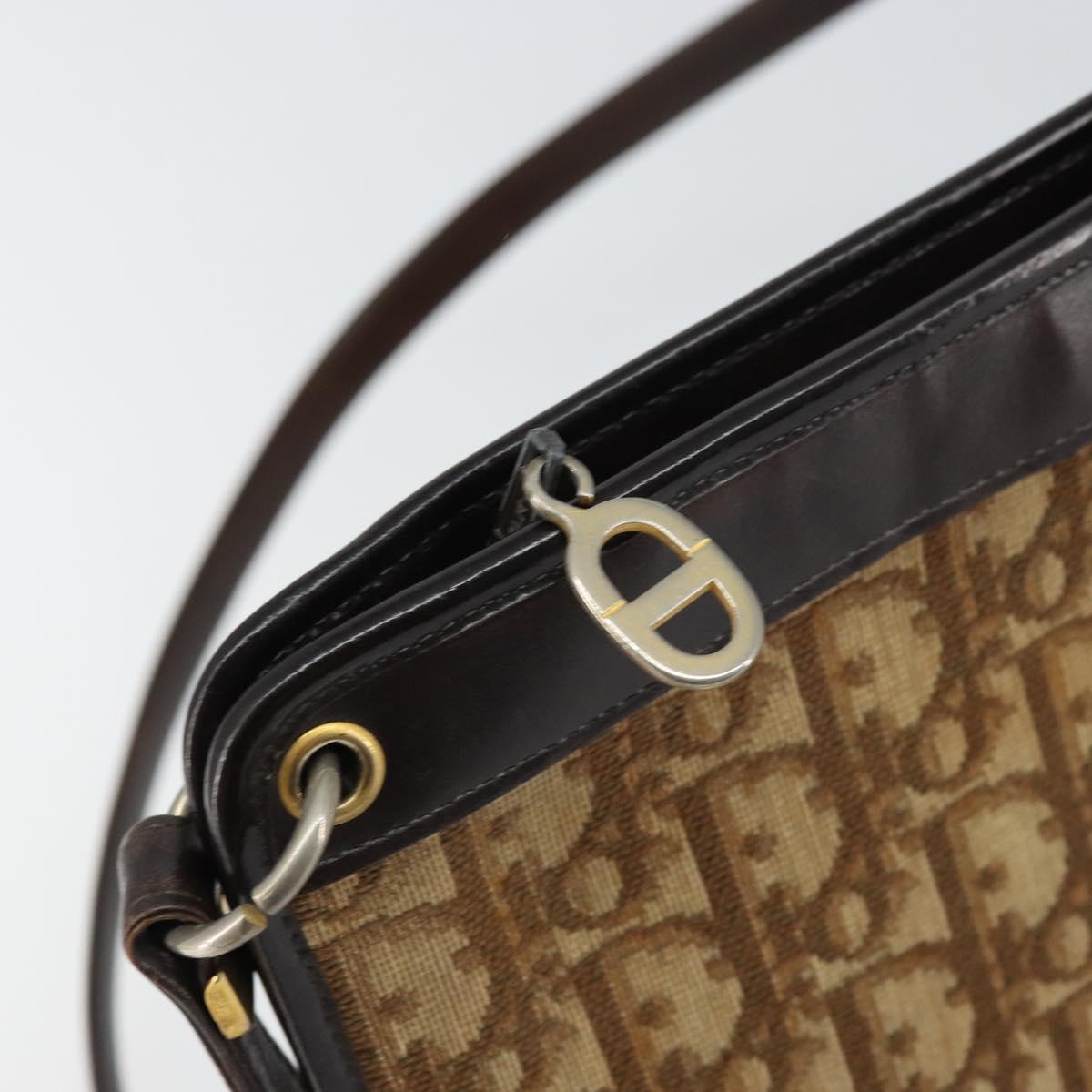 Christian Dior Trotter Canvas Shoulder Bag Beige Gold Auth 159028