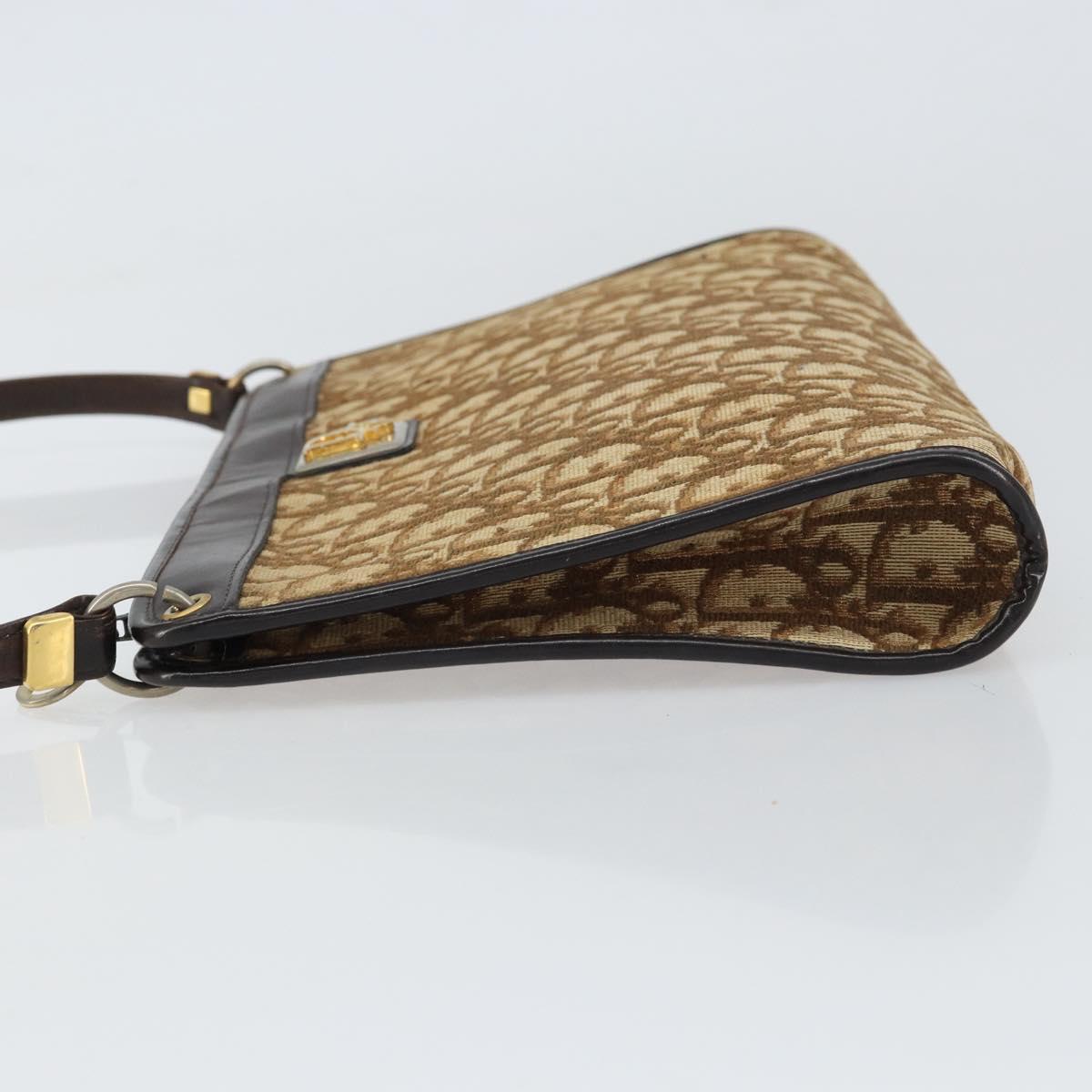 Christian Dior Trotter Canvas Shoulder Bag Beige Gold Auth 159028