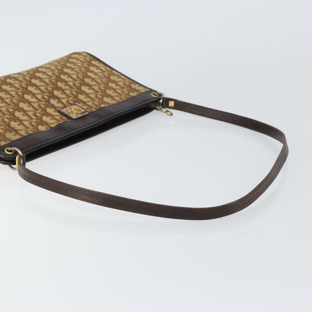 Christian Dior Trotter Canvas Shoulder Bag Beige Gold Auth 159028