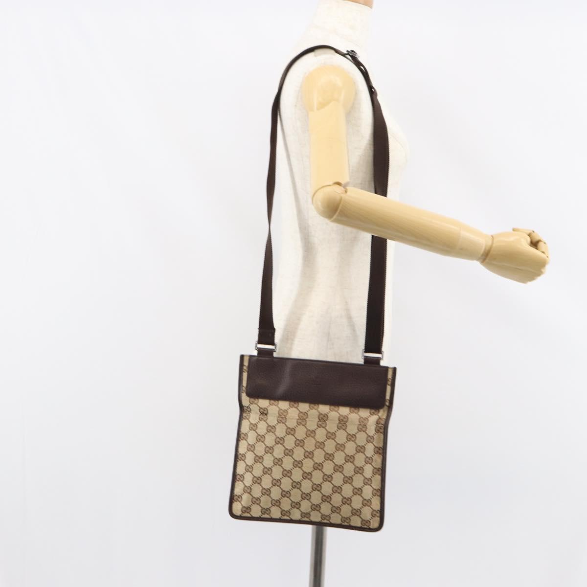 GUCCI GG Canvas Shoulder Bag Beige Silver 27639 Auth 159029V
