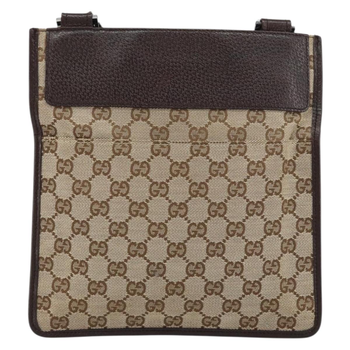 GUCCI GG Canvas Shoulder Bag Beige Silver 27639 Auth 159029V