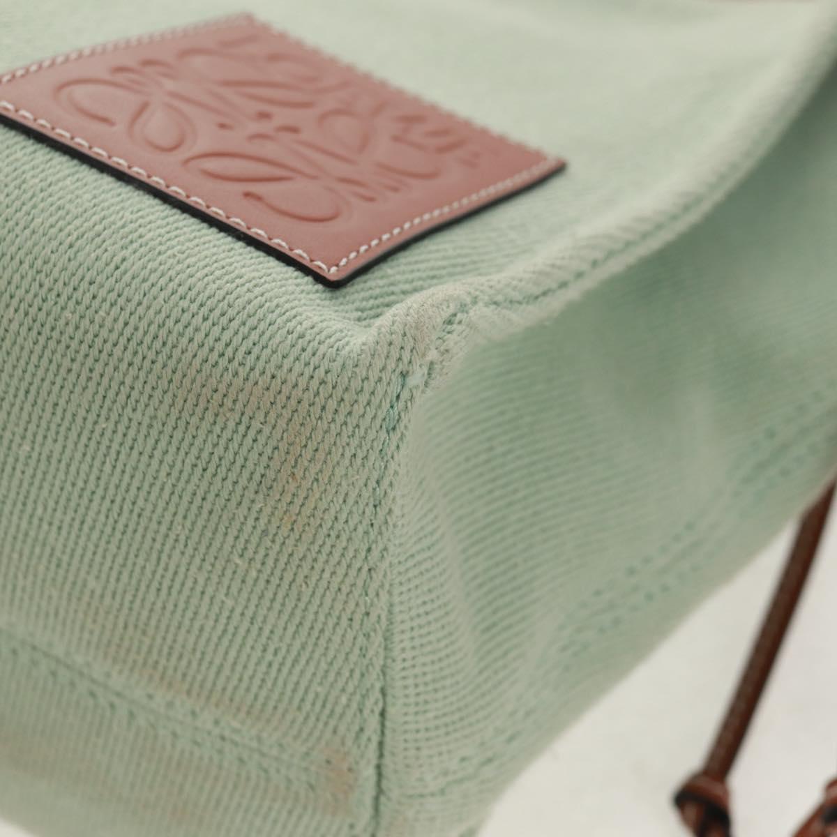 LOEWE Anagram Cushion Tote Bag Canvas Light green Auth 159034