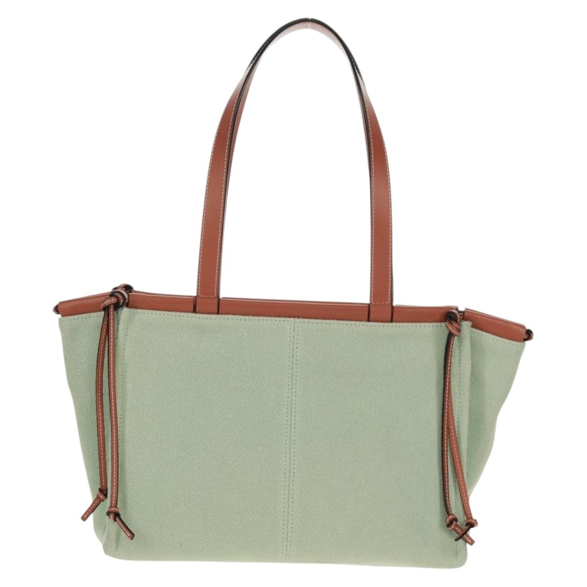LOEWE Anagram Cushion Tote Bag Canvas Light green Auth 159034