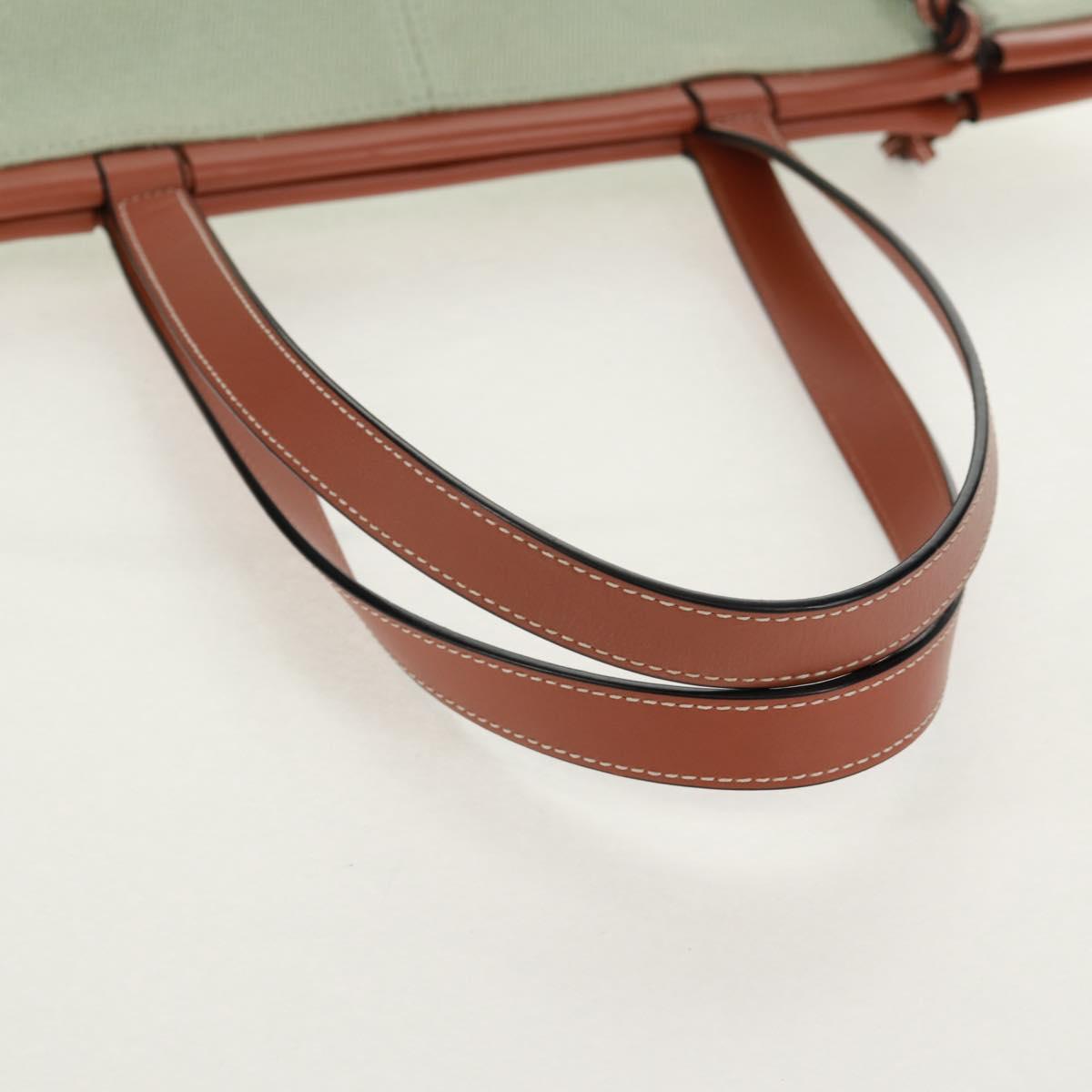 LOEWE Anagram Cushion Tote Bag Canvas Light green Auth 159034