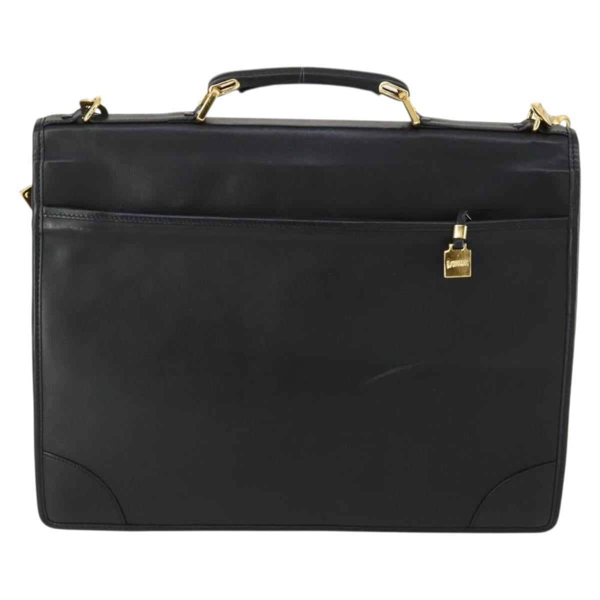 LOEWE Anagram Business Bag Leather 2way Black Gold Auth 159035