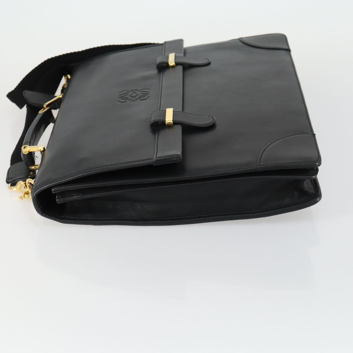 LOEWE Anagram Business Bag Leather 2way Black Gold Auth 159035