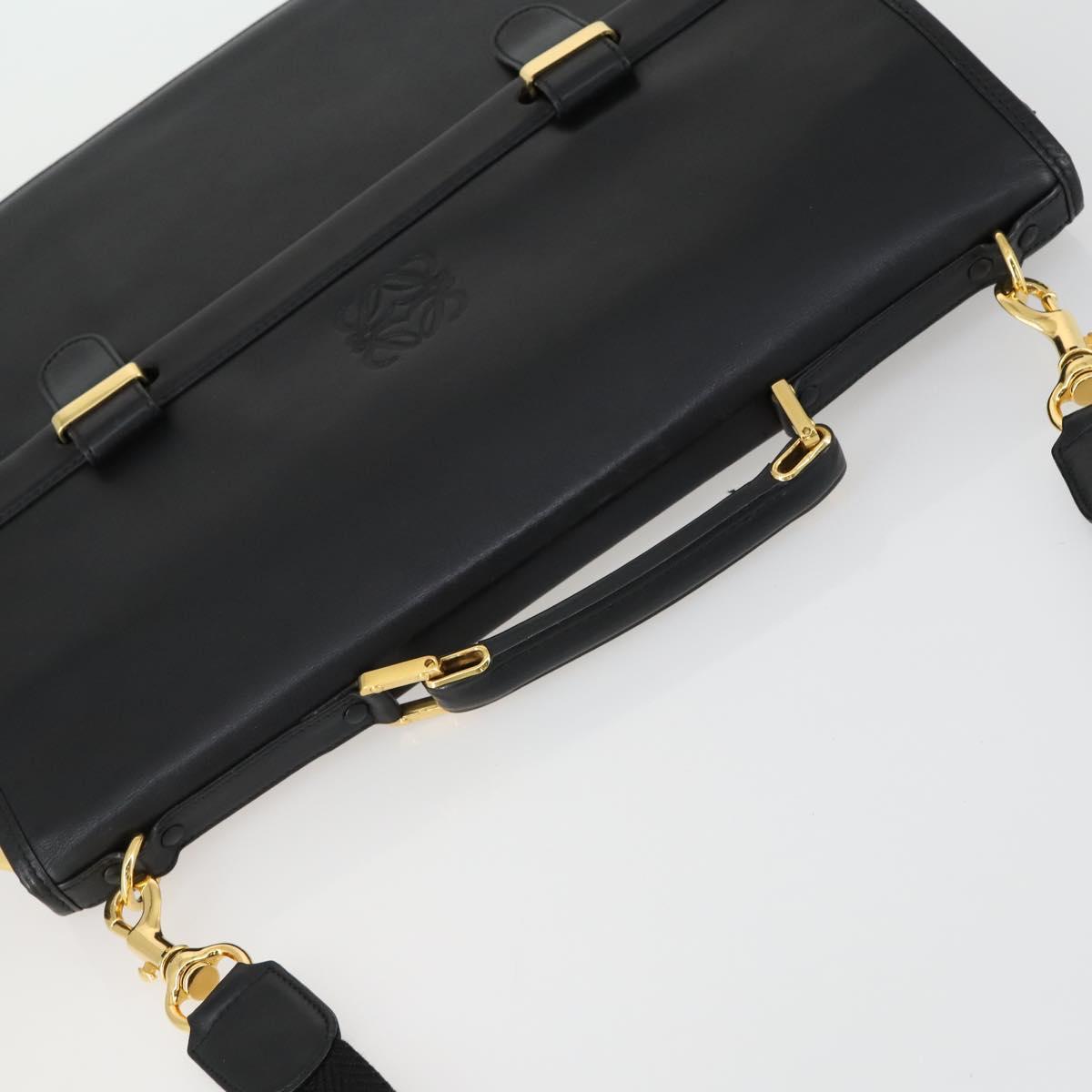 LOEWE Anagram Business Bag Leather 2way Black Gold Auth 159035