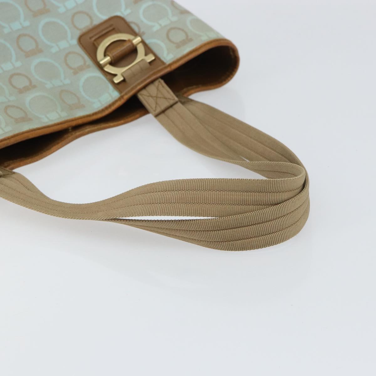 Salvatore Ferragamo Gancini Tote Bag Canvas Light Blue Gold Auth 159039