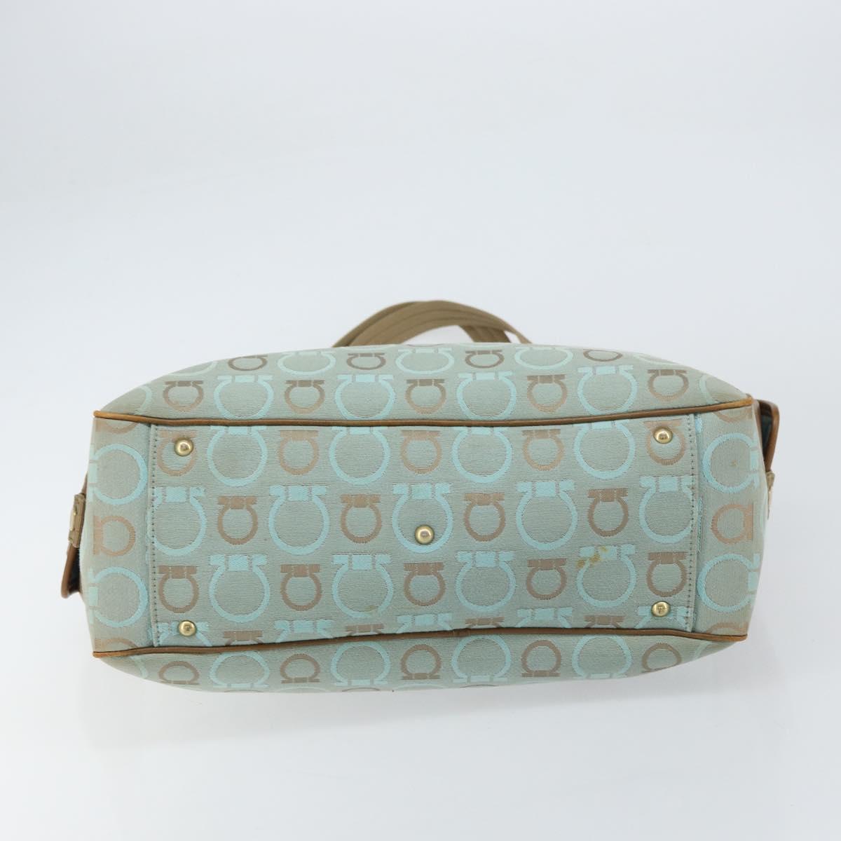 Salvatore Ferragamo Gancini Tote Bag Canvas Light Blue Gold Auth 159039
