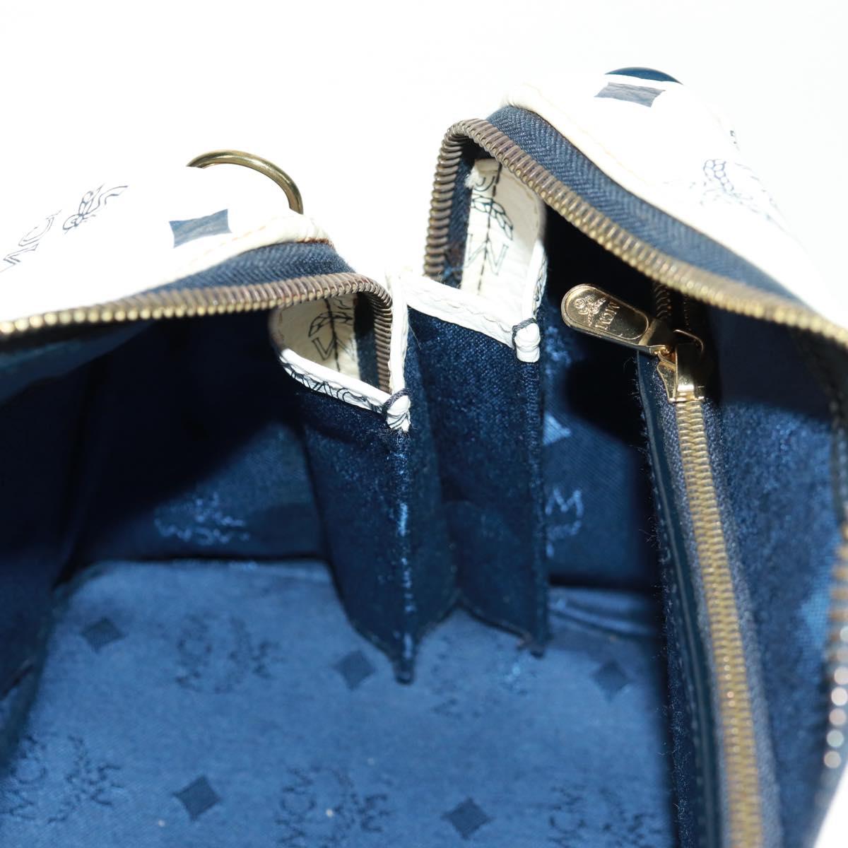 MCM Logogram Vicetos Boston Bag PVC Leather 2way White Gold Auth 159053
