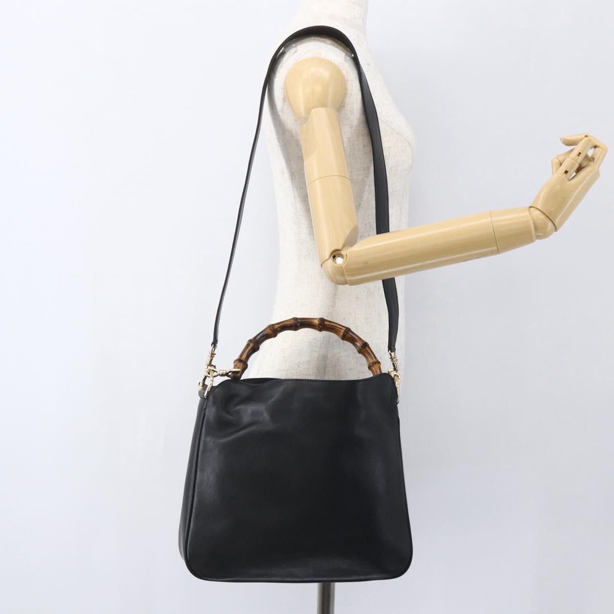 GUCCI Bamboo Hand Bag Leather 2way Black Gold 001 1638 Auth 159054