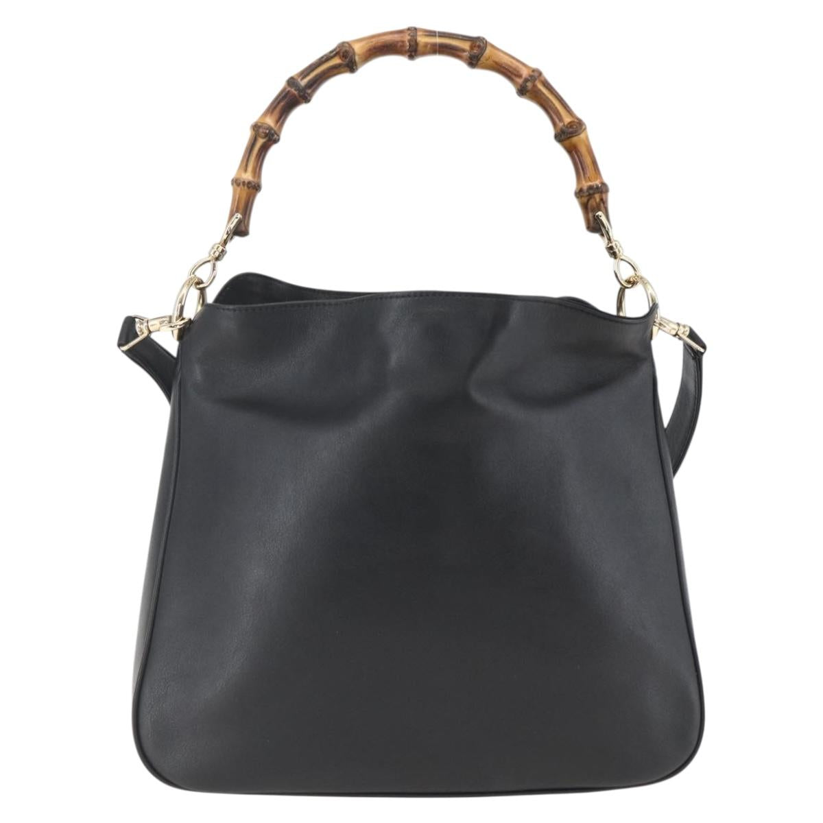 GUCCI Bamboo Hand Bag Leather 2way Black Gold 001 1638 Auth 159054