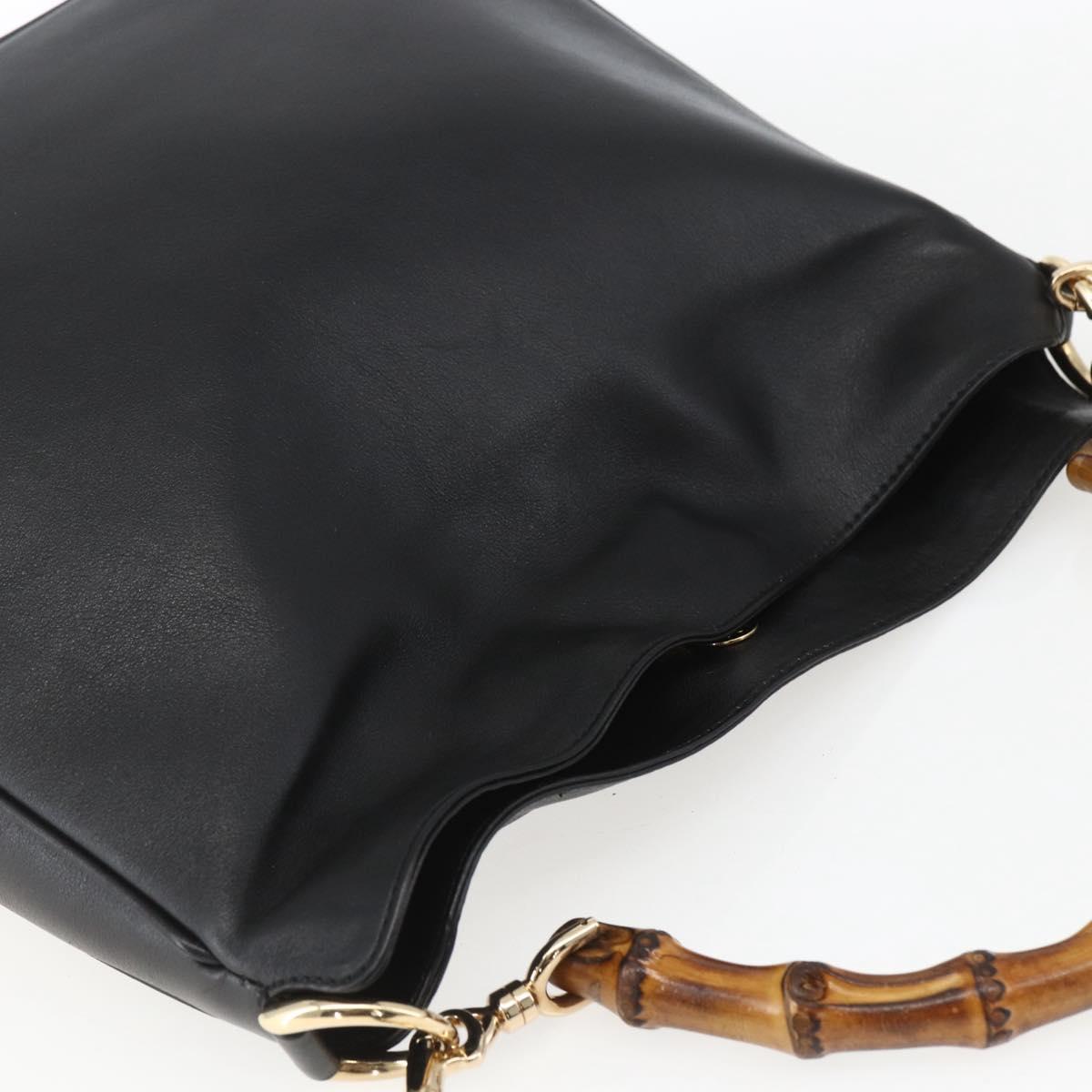 GUCCI Bamboo Hand Bag Leather 2way Black Gold 001 1638 Auth 159054