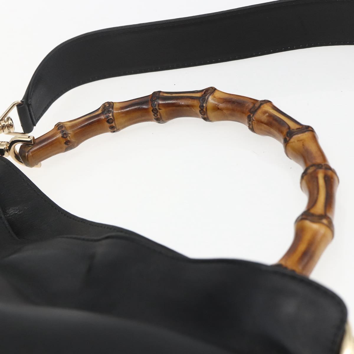 GUCCI Bamboo Hand Bag Leather 2way Black Gold 001 1638 Auth 159054